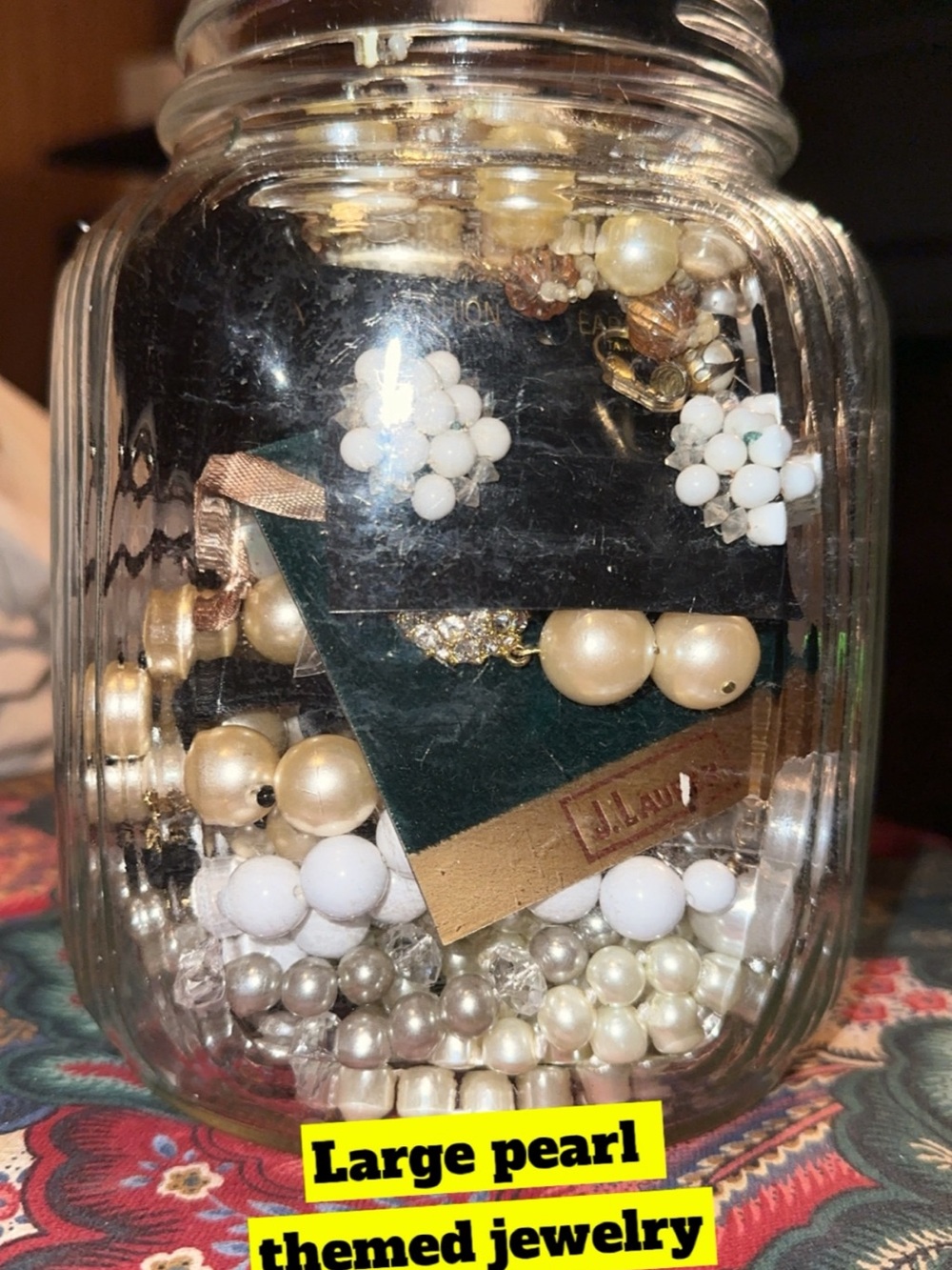 Pearl Cluster Clip-On Earrings and Beaded Jewelry Set - White & Cream
